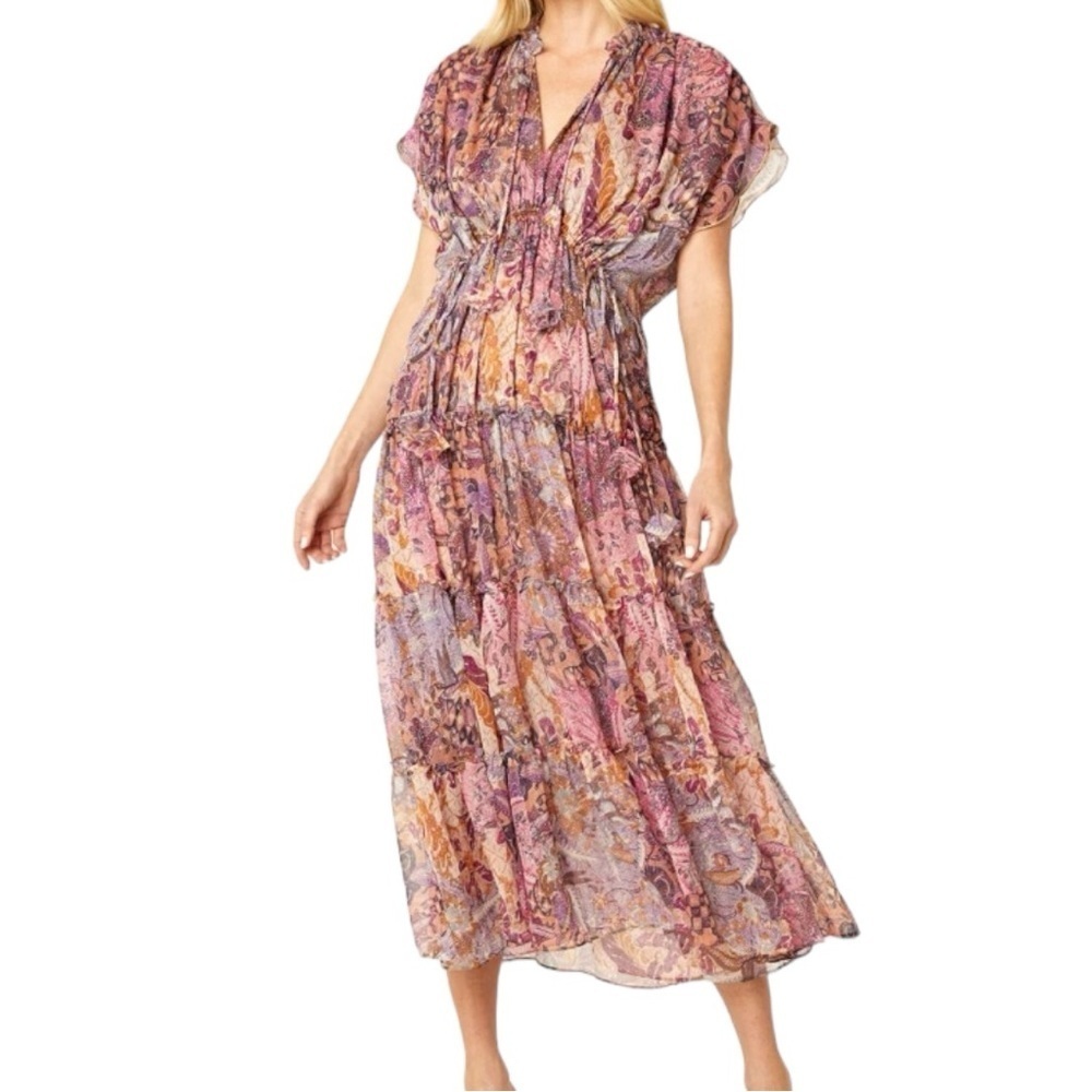 Misa Ilya Ruffle-Trim Midi Dress Color Augusta Batik